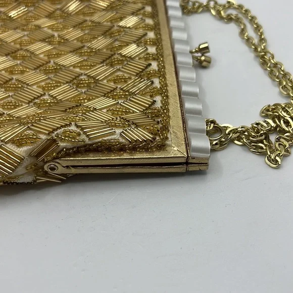 VTG Gold sequin 60s evening bag elegant night out purse formal lady like gala - Picture 5 of 12